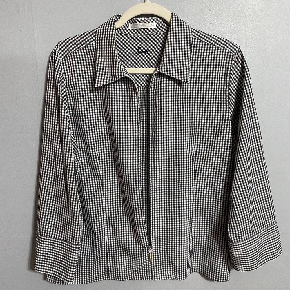 Foxcroft Lightweight Gingham Zip Up Jacket - Picture 4 of 7